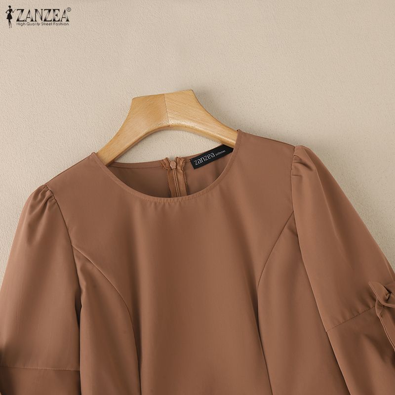 ZANZEA Women Daily Casual Round Neck 3/4 Sleeve Elegant Dress