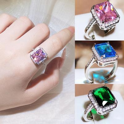 Classic Fashion Retro Ladys Engagement Ring with Colorful Zircon Fashion Pink Blue Green Girls Ring