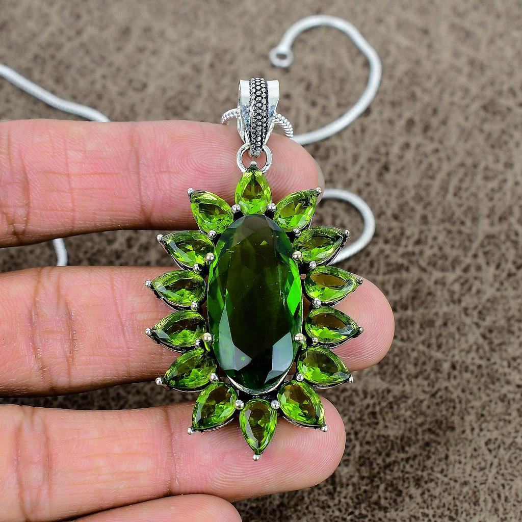Peridot Gemstone Handmade 925 Sterling Silver Jewelry Pendant 2.48" KKG-286