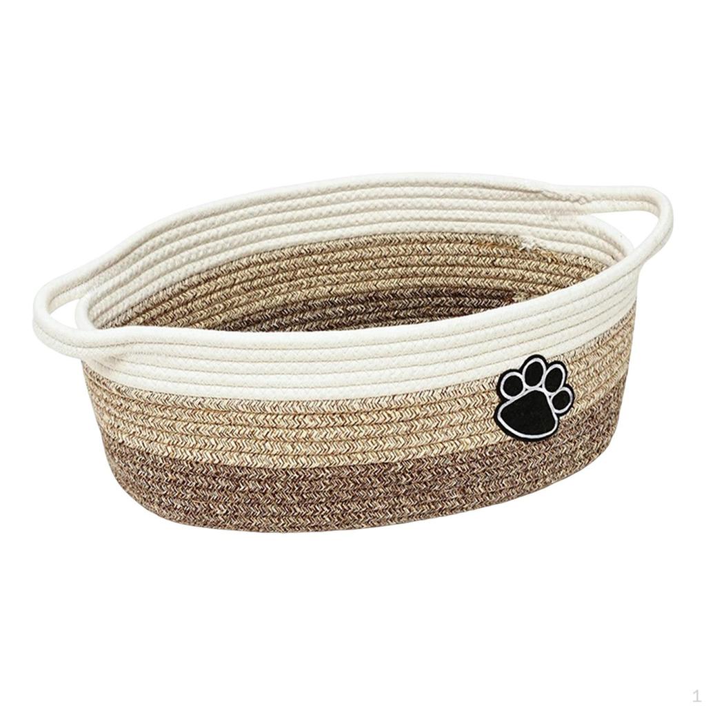 Rope Woven Basket Cat Dog Toy Bin Rectangle with Handles Soft Gift Empty for Toys Kitchen