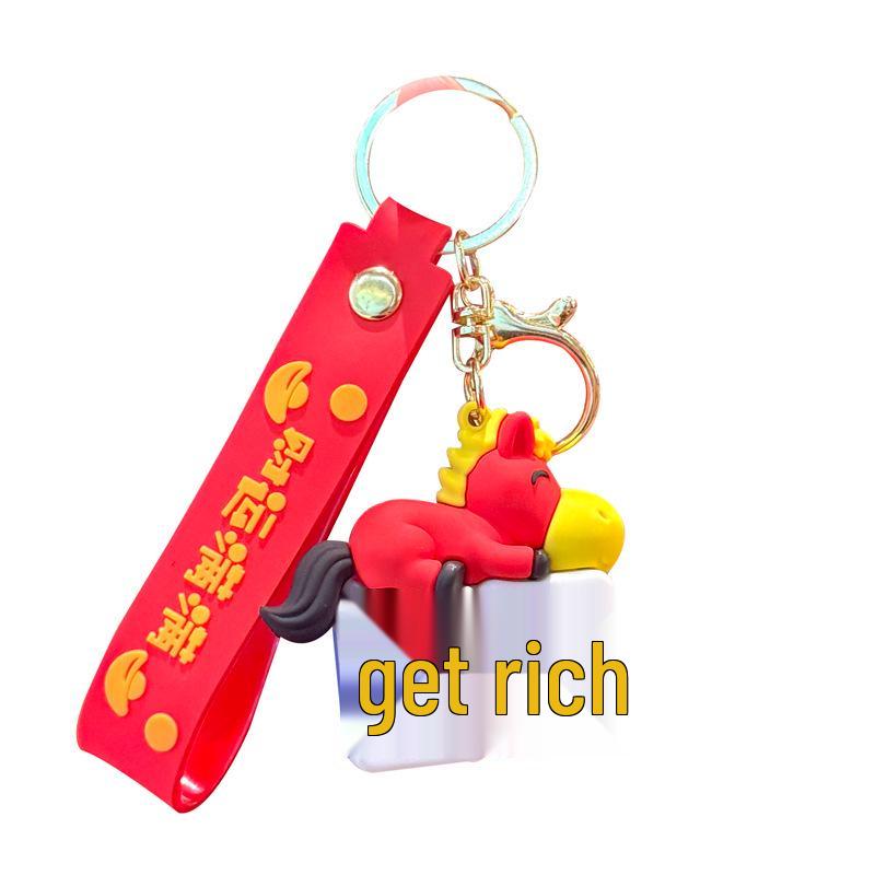 2026 Year of the Horse Zodiac Wealth Horse Keychain – Cute National Trend Bag Charm Pendant Gift Yellow Wealth Horse Keychain