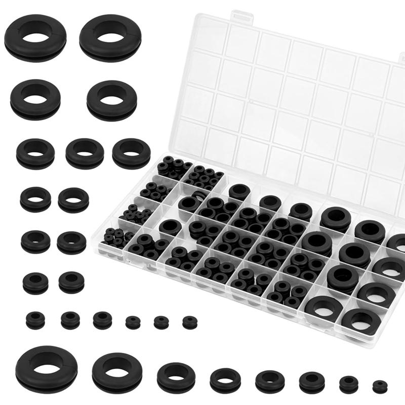 A25F-Rubber Grommet Kit Hollow 200Pcs, Hallow Firewall Grommets Assortment 8 Sizes Wire Grommets For Wiring, Hole Plugs,Automoti