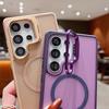 For Wireless Charging Magnetic Lens Holder Phone Case for Samsung Galaxy S24 FE S25 S23 Ultra S25 Plus + Protective Cover