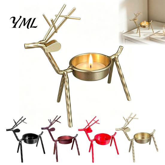 Vintage Style Candle Ornament Deer Shape Holder, Metal Tealight Stand for Dining Table Wedding Elegant Animal Shaped Centerpiece, Decorative