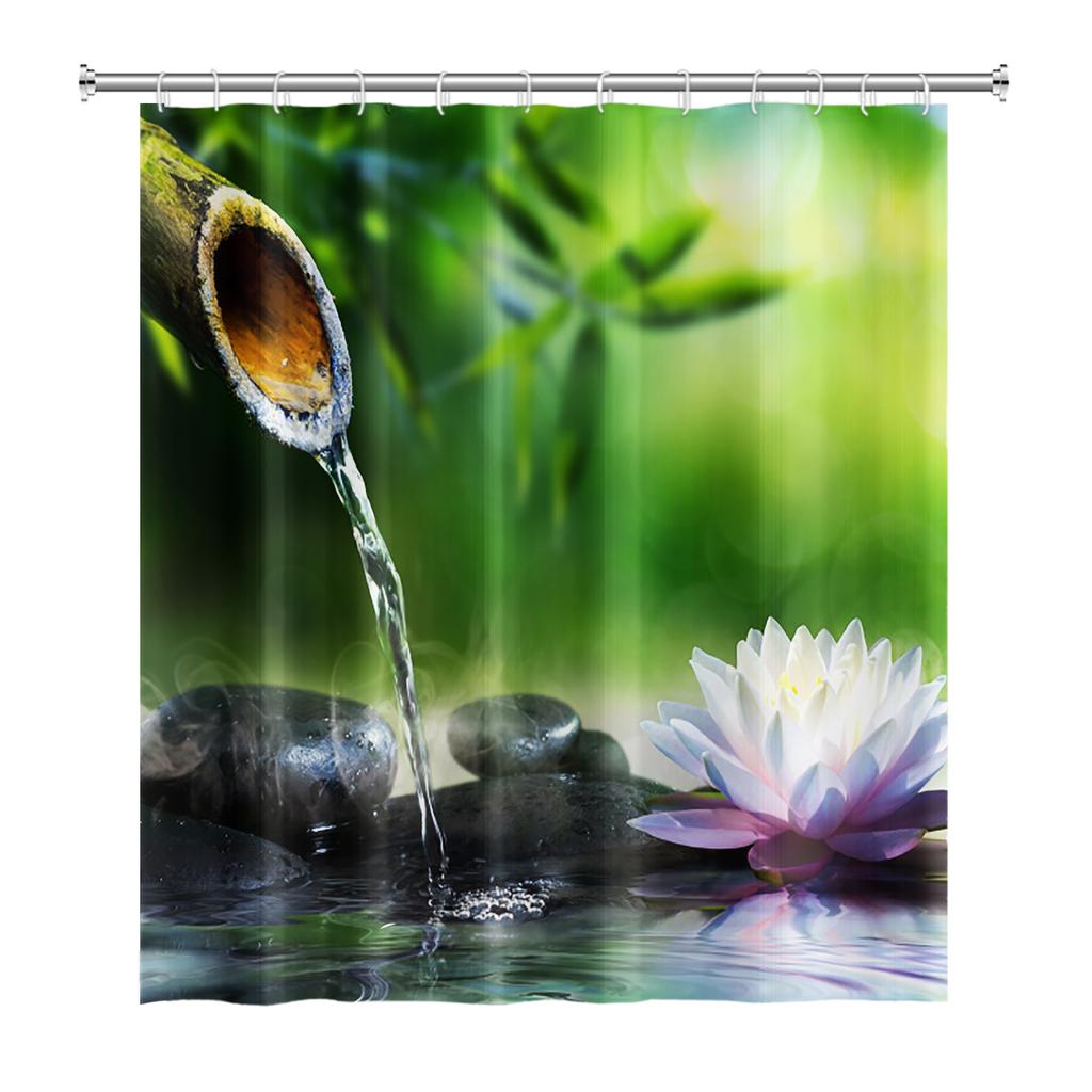 Tenda Doccia Meditazione Giapponese Zen Spa Loto Pietre di Basalto Olio Essenziale Candele Profumate Bambù Acqua Arredamento Casa Set Impermeabile