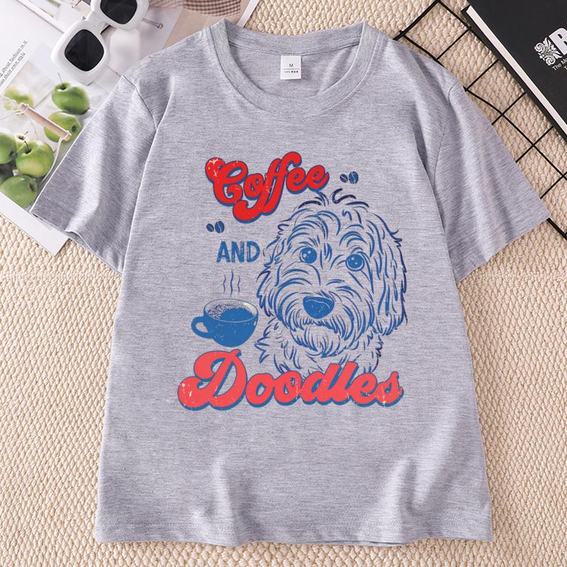 Coffee And Goldendoodle TShirt Casual Round Neck Printed Dog Mom T Shirt Summer Unisex Unisex Funny Dog Lover Clothing