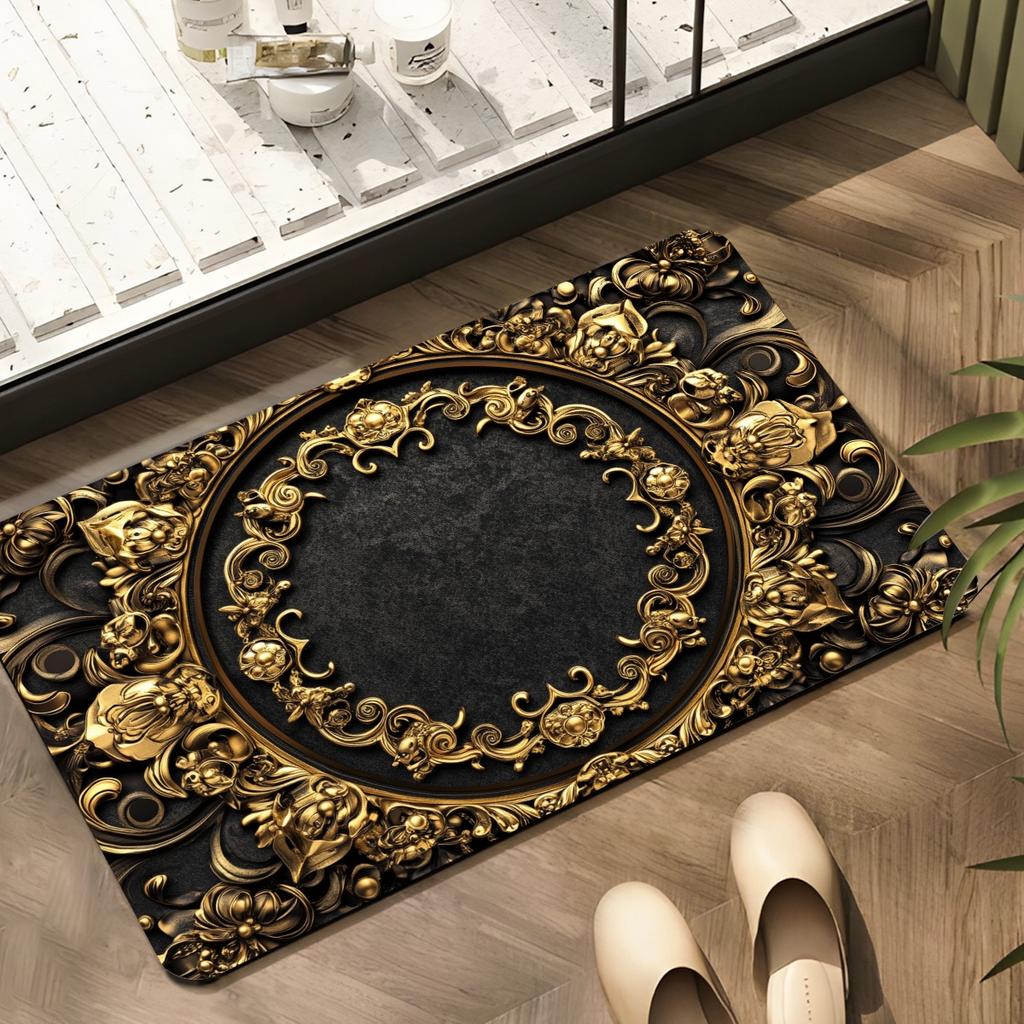 Vintage Schwarz und Gold Geschnitzter Teppich Rutschfest und Abriebfest Wohnzimmerdekor für Villen im europäischen Stil