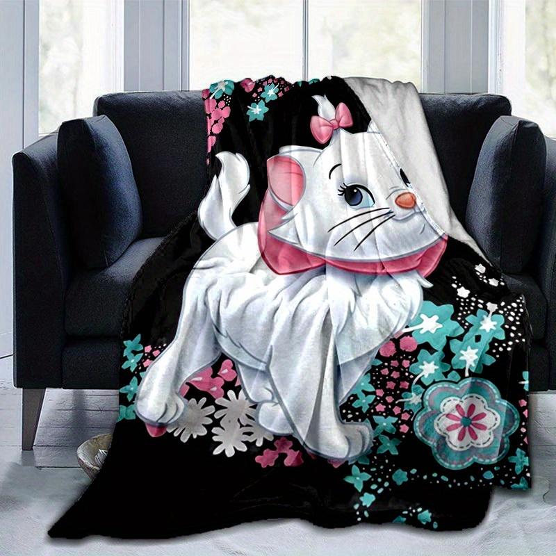 1PC Cartoon Marie Cat Print Blanket, Seasonal Universal, Home Decoration, Throw, Quilt, Soft Flannel Throw Blanket, Versatile & Cozy for Bedroom,Cute