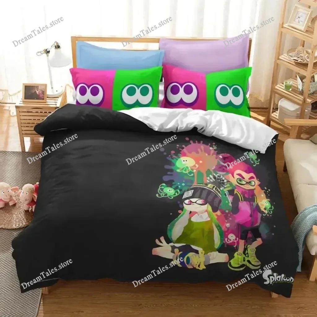 Popular Splatoon 2 Game Printed Bedding Set 3D Cartoon Duvet Cover Set Pillow Case Twin Full Queen King Size Bed Polyester Bed