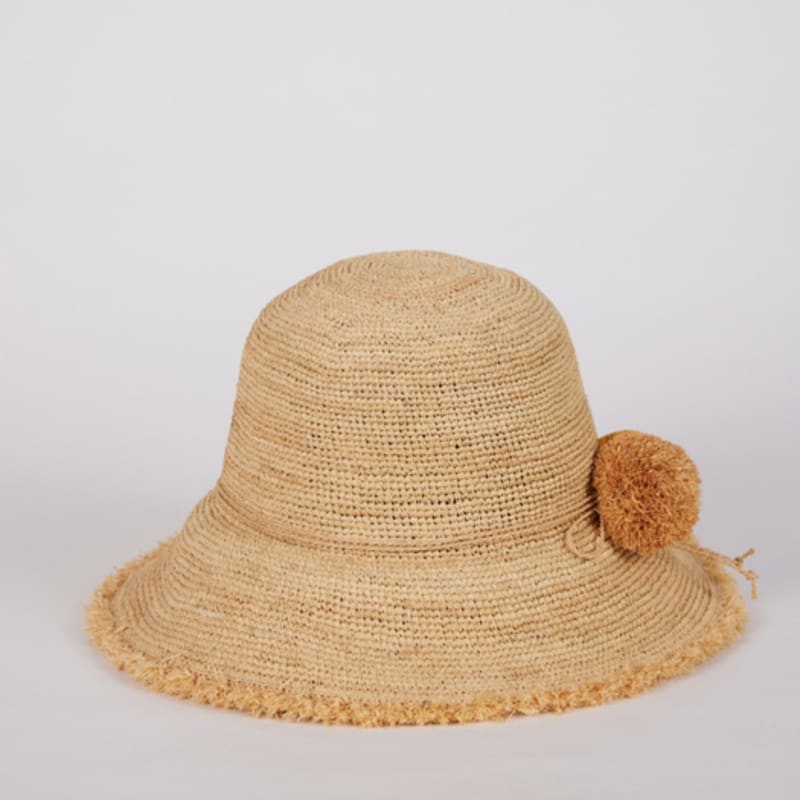 LALA Natural Raffia Pom Pom Hat