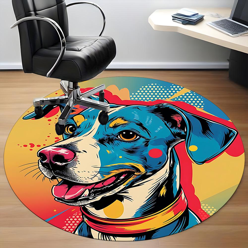 1pc Pitbull Popart Office Round Area Rug, Indoor Mat Suitable ForOffice, Under Office Chairs Bedroom Living Room Home Decor, Room Deco T018
