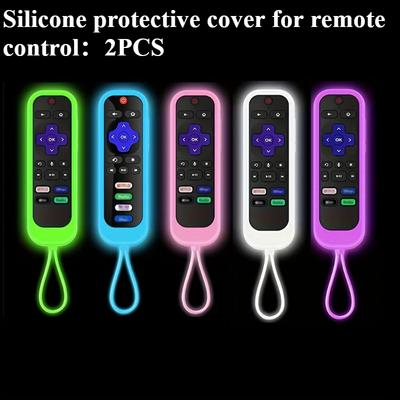 2pcGlow In The Dark Silicone Universal Remote Control Cover, Remote Case With Lanyard Compatible With TCL Hisense Roku TV Remote