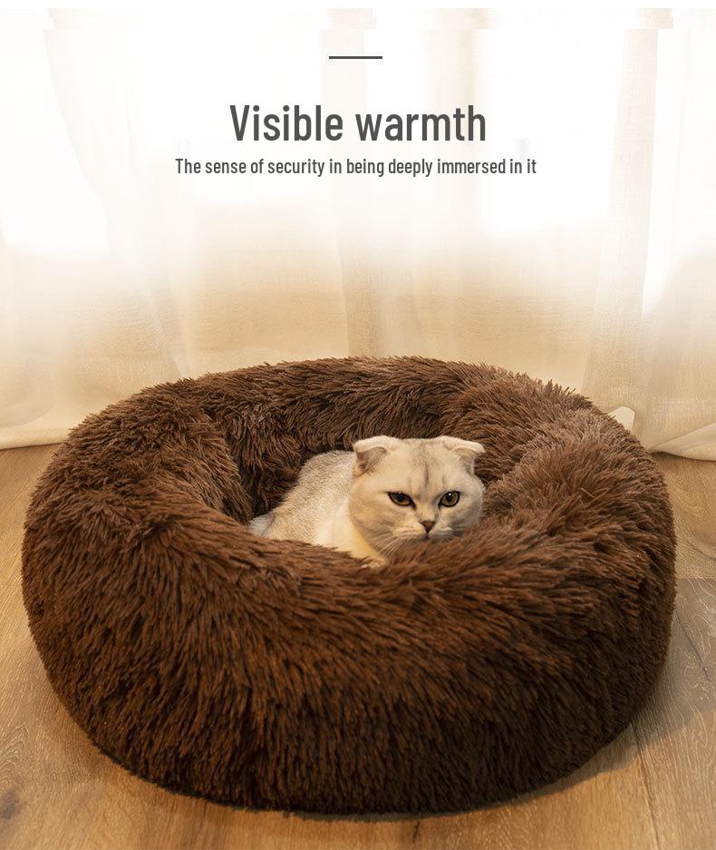 Round Plush Cat & Dog Bed – All-Season Warmth, Multi-Size Options for Small & Medium Pets