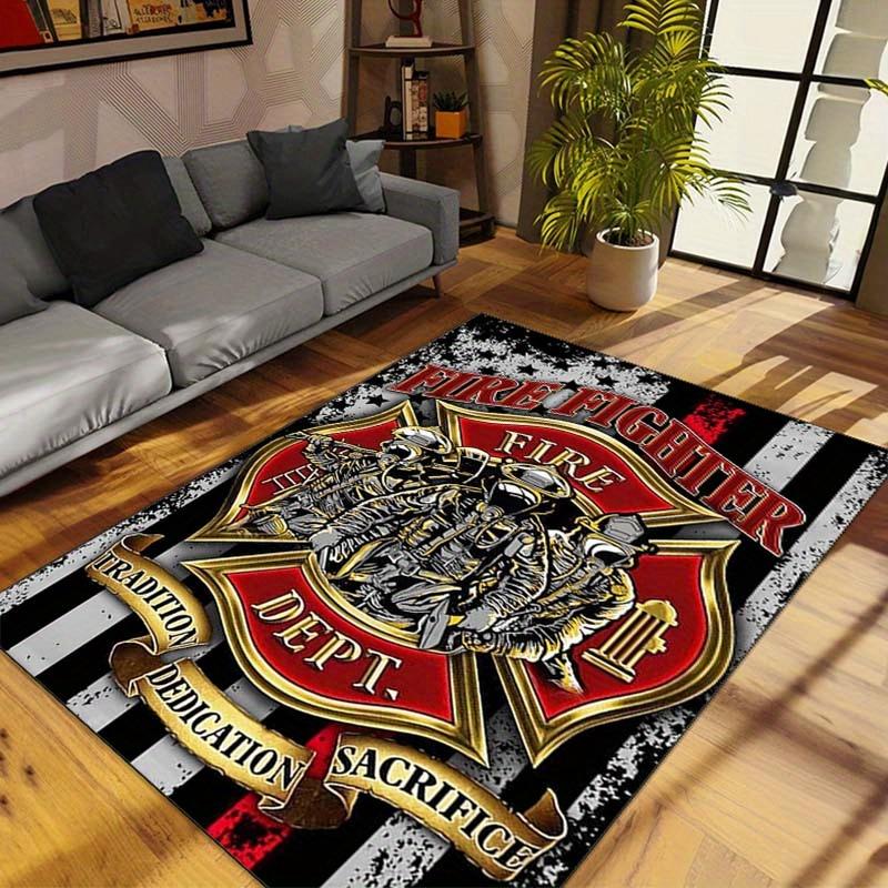 Firefighter Rug: Tradition, Dedication & Sacrifice - Unique Home Decor for Fire Lovers | Fire Department Emblem Carpet