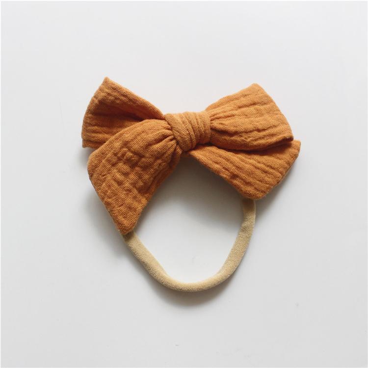 Gauze Bamboo Knotted Bowknot Baby Headbands Plain Color Cotton Muslin Newborn Hair Bows