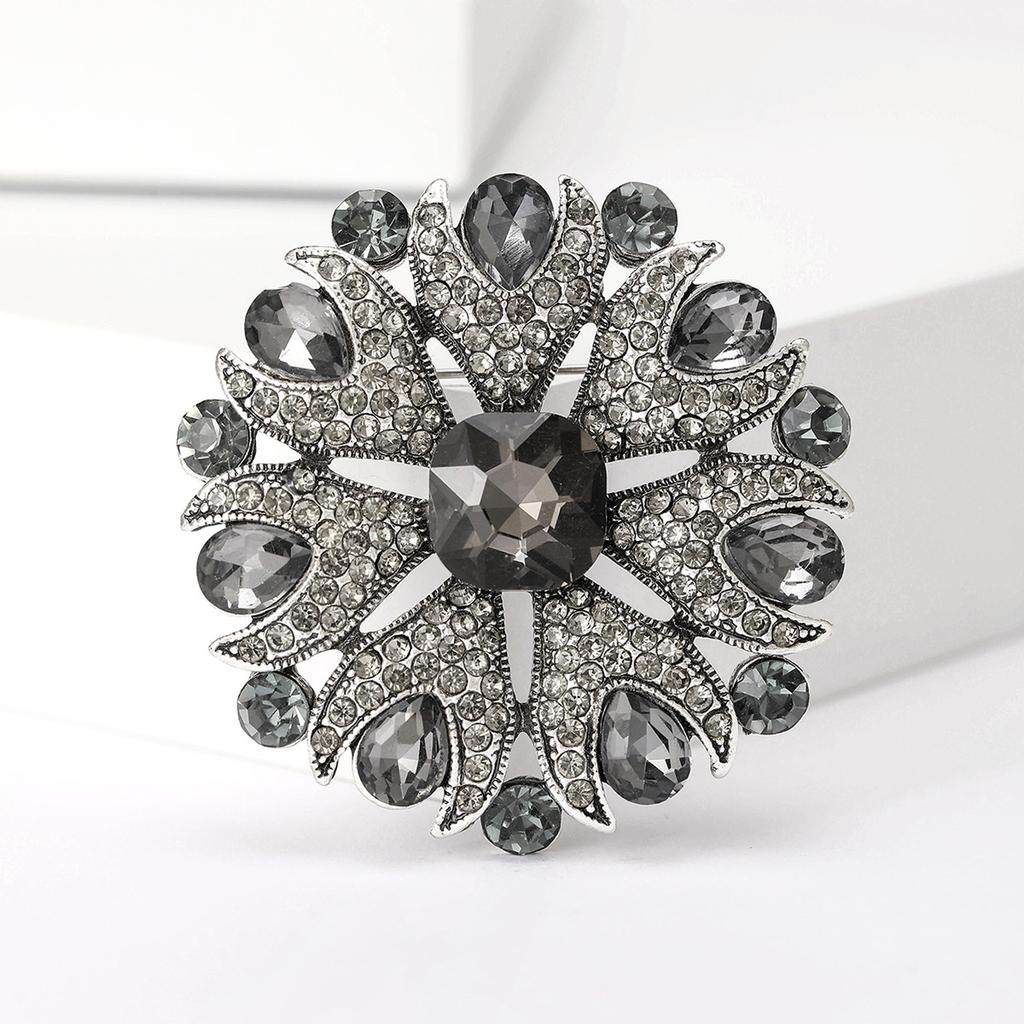 Glänzende Runde Blumenbrosche Damen Strass Palaststil Party Büro Korsagenanstecknadel Geschenke