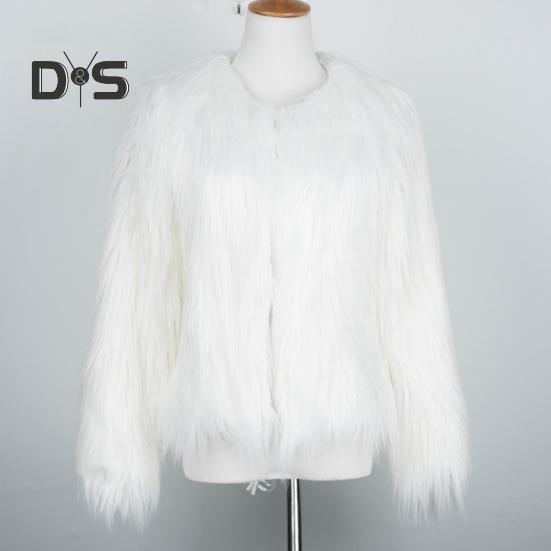 Women's Faux Fur Jacket Warm Plush Round Neck Coat Autumn Winter Long Sleeve Solid Color Furry Coat for Casual Street Wear Shopping