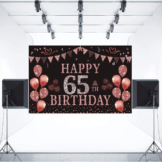 Trgowaul 65th Birthday Decorations for Women 65 year old Rose Gold Birthday Backdrop Banner 5.9 X 3.6 Fts Happy Birthday Party Suppiles Photography