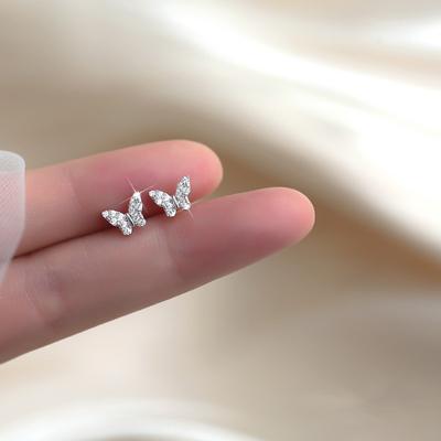 Simple Butterfly Zircon Earrings for Women Minimalist Design Personality Temperament Ear Jewelry Summer