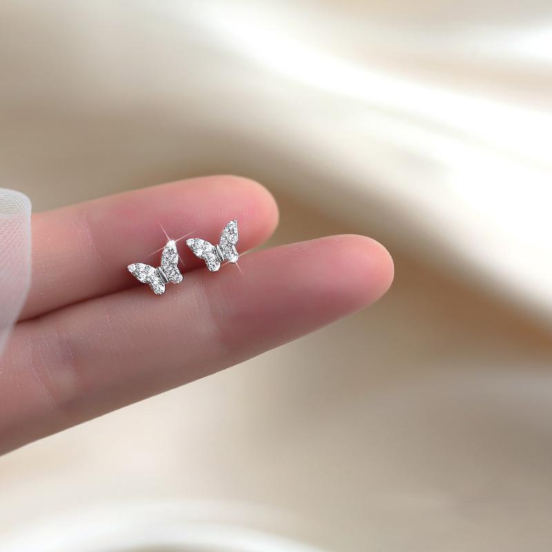 Simple Butterfly Zircon Earrings for Women Minimalist Design Personality Temperament Ear Jewelry Summer