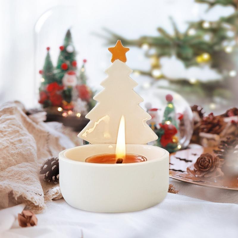 Christmas Tree Candle Holder Tree Decorative Craft Ceramic Tabletop Candlestick For Christmas Home Mantle Winter Holiday