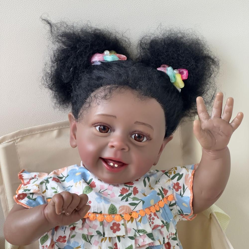 24'' 60cm Cloth Body Reborn Dolls YANNIK Handmade Rooted Exploding Hair Rebirth Doll Cute American Africa Dark Skin Simulation Regenerated Babies Doll