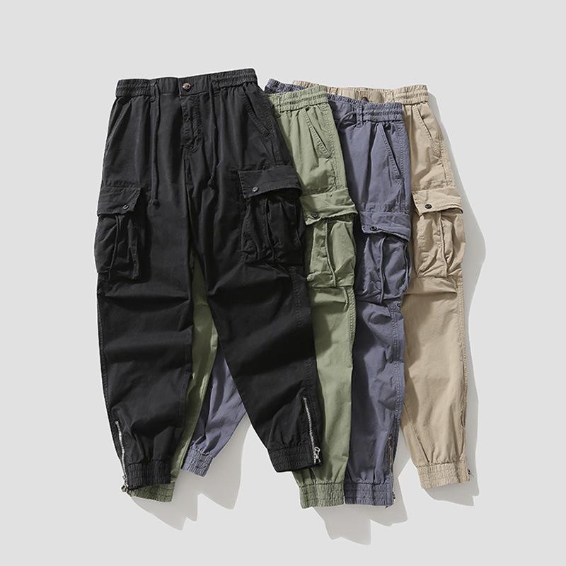 New men's American retro fashion multi-pocket loose leggings