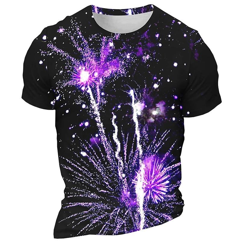 

Men s Graphic Fireworks T Shirt Short Sleeve T shirt 3D Print Crew Neck Shirt Daily Designer Retro Vintage Carnival Sports Outdoor 5XL