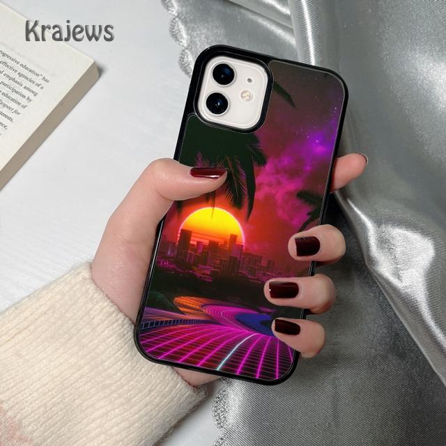 

80s Retrowave Neon Palms Tree soft Phone Case Cover For iPhone 17 Air 16 15 14 plus 12 13 pro max coque Fundas iPhone 15pro max