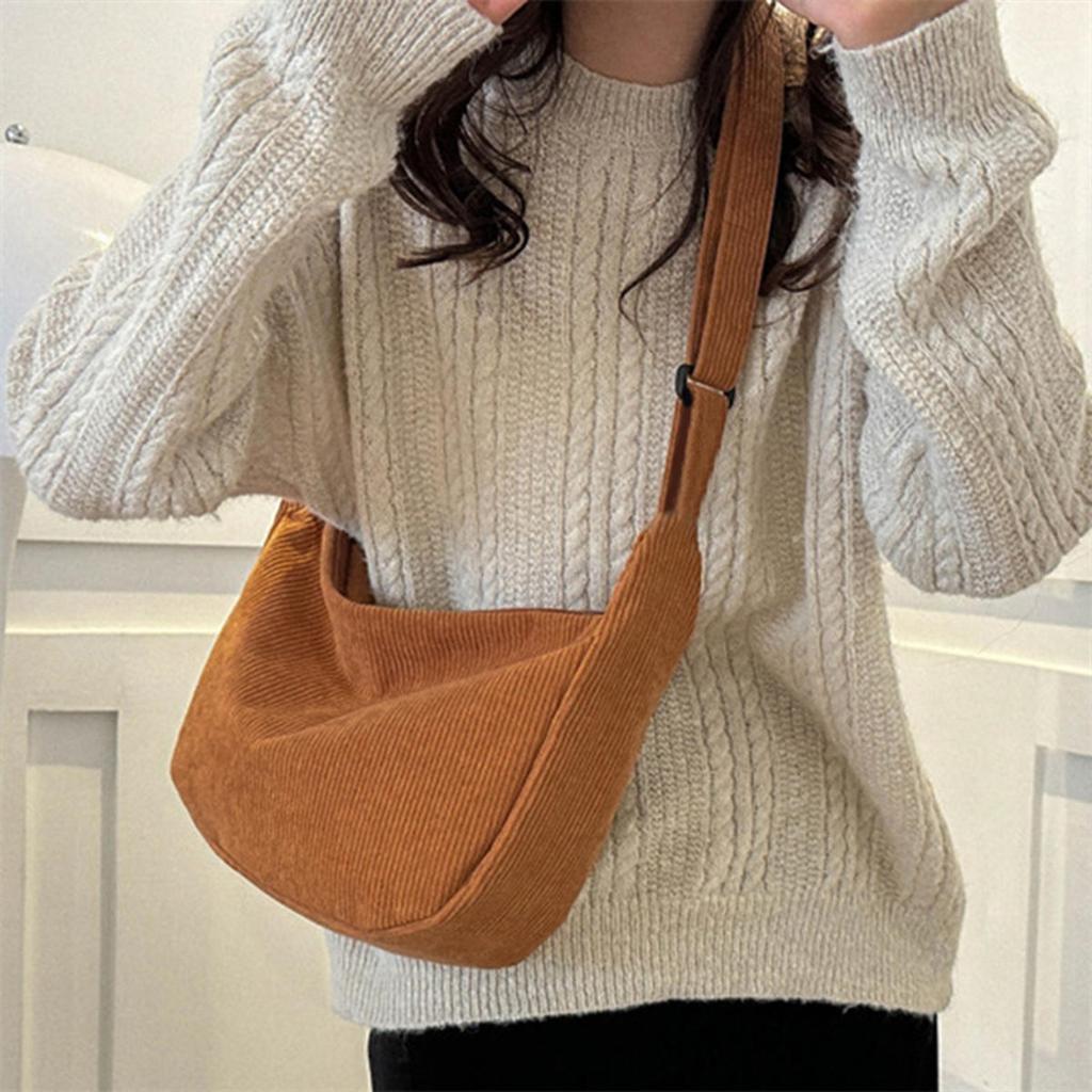 Corduroy Shoulder Bag Minimalist Crossbody Bag Women's Handbags Fashion Fabric Underarm Pouch Solid Color Zipper Female Handbag
