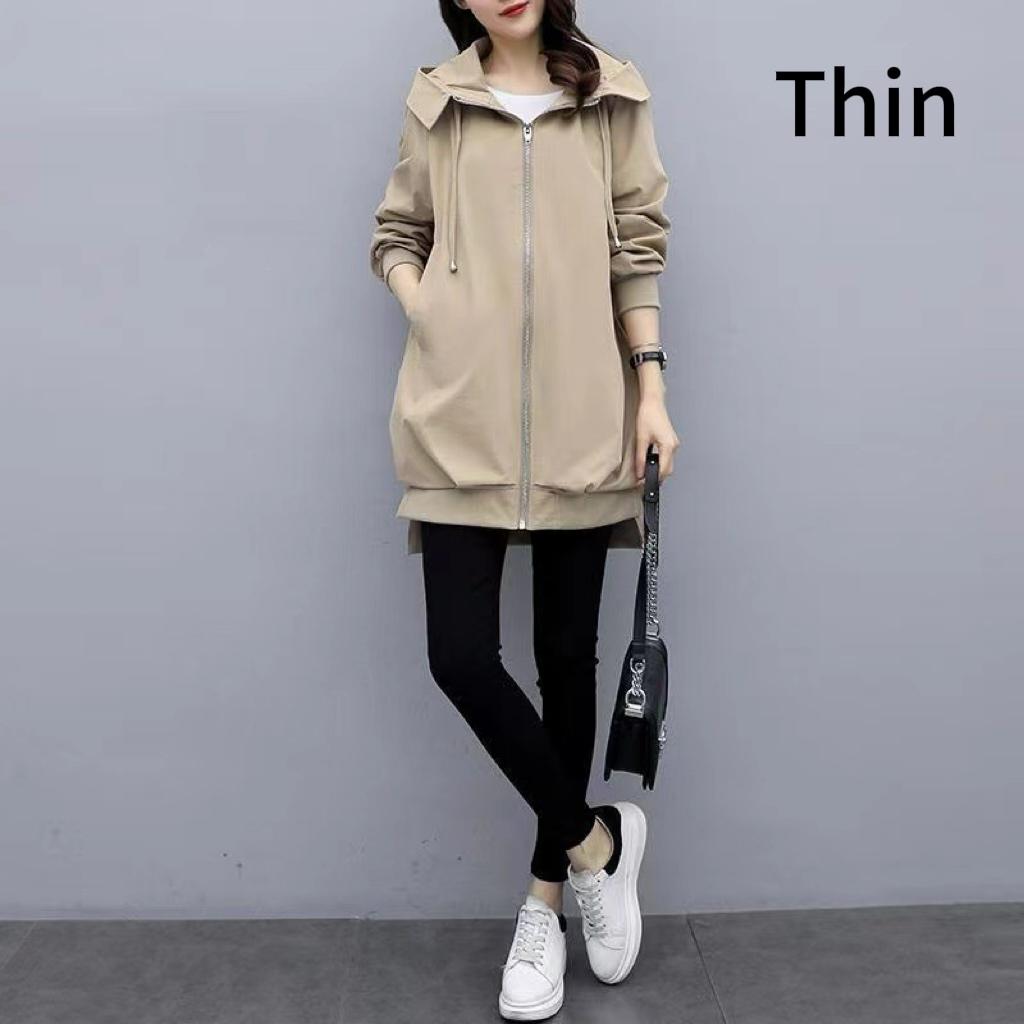 Damen Kapuzen Locker Trenchjacken Reißverschluss Langarm Taschen Jacken Uni Büro Dame Spleiß Freizeit Oberbekleidung Frühling