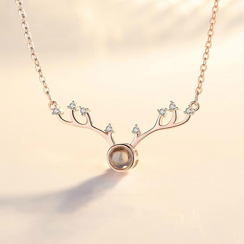 Yilu Has You Necklace for Women, Deer Antlers, I Love You, Custom Projection Pendant
