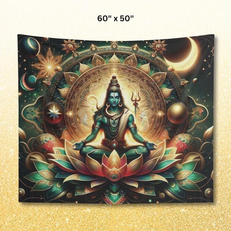 Lord Shiva Tapestry Hindu Lotus Art 75x100