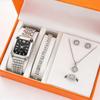 Classic Square Women'S Light Luxury Just With Quartz Watch, Simple Student High-End Temperament Big Diamond Jewelry Quartz Watch Set