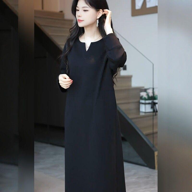 

Plus-Size Women s Spring French-Style High-End Hepburn-Style Dress, Fashionable and Slimming V-Neck Little Black Dress for Curvy Women Black 1XL
