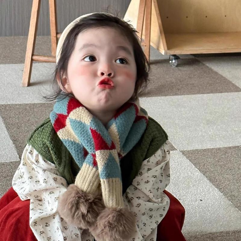 Boys' And Girls' Autumn And Winter Warm Neck Warmer Knitted Cross Scarf