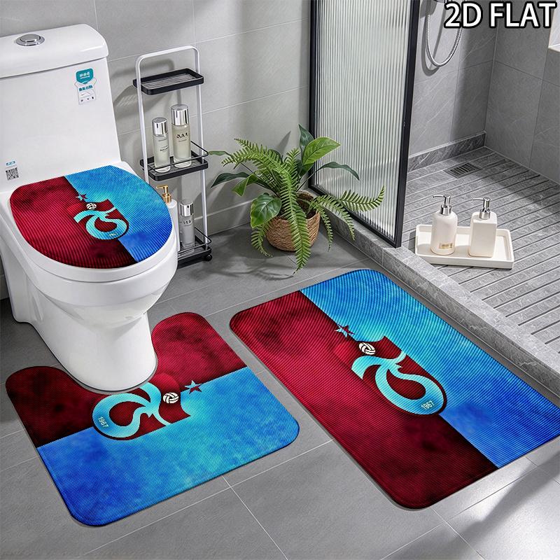 3pcs Trabzonspor2 Pattern Flannel Nonslip Absorbent Washable Decorative Bathroom Home Toilet Seat Cover Mat