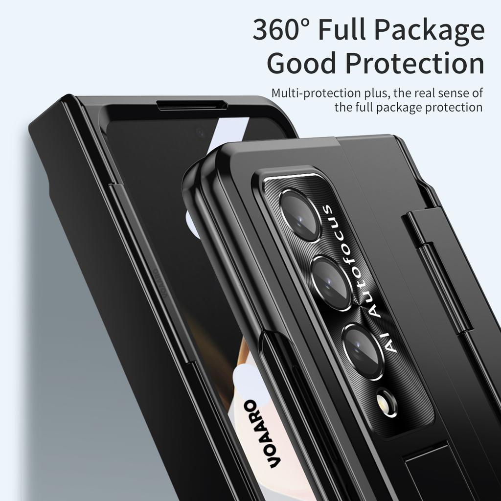 For Samsung Galaxy Z Fold 4 Leveling Hinge Case Kickstand Cover For Galaxy Z Fold 4 3 Plating Case With Front Screen Glass Film