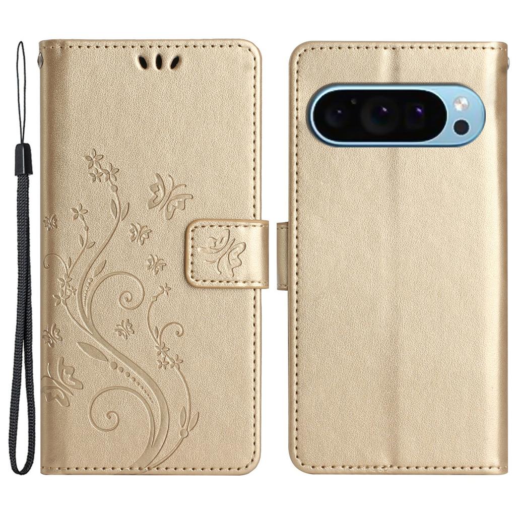 For Google Pixel 9 Pro/Pixel 9 Case Leather Butterfly Floral Design Flip Wallet Phone Cover