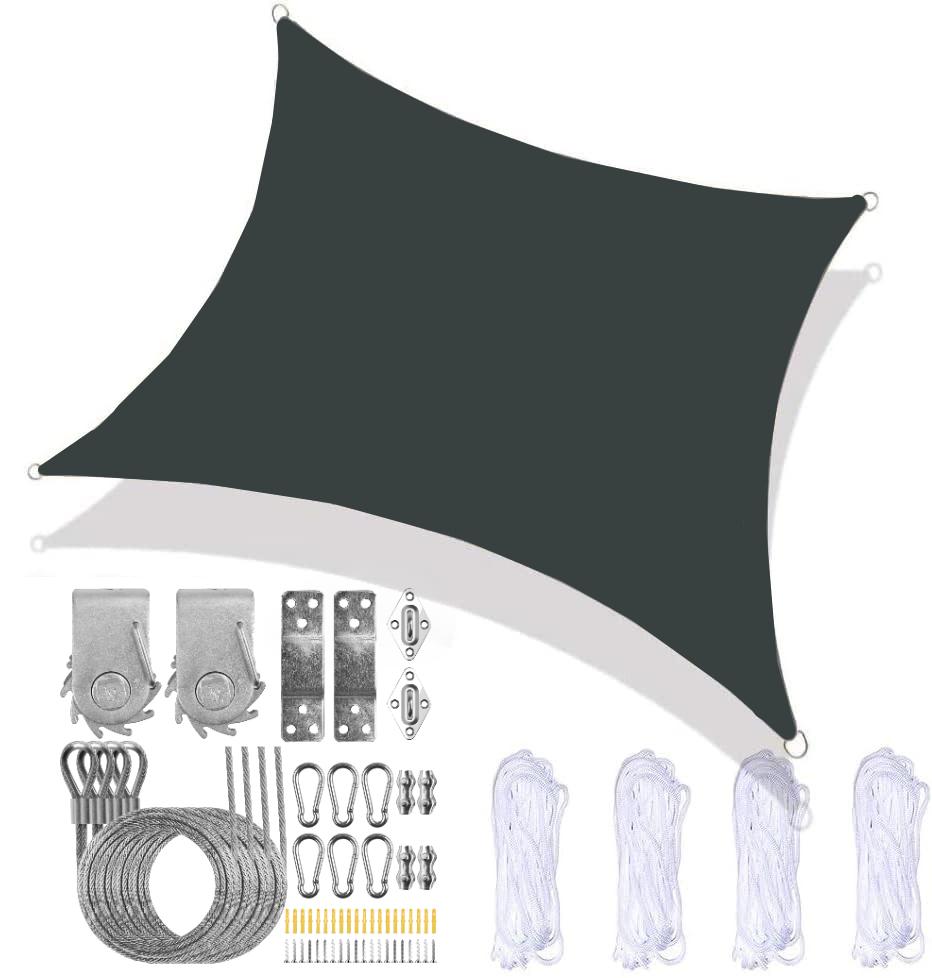 Vodotěsná sluneční plachta s baldachýnem a 60dílnou sadou upevňovacího materiálu Obdélníková UV blokující markýza na terasu Sluneční přístřešek Zahradní altán