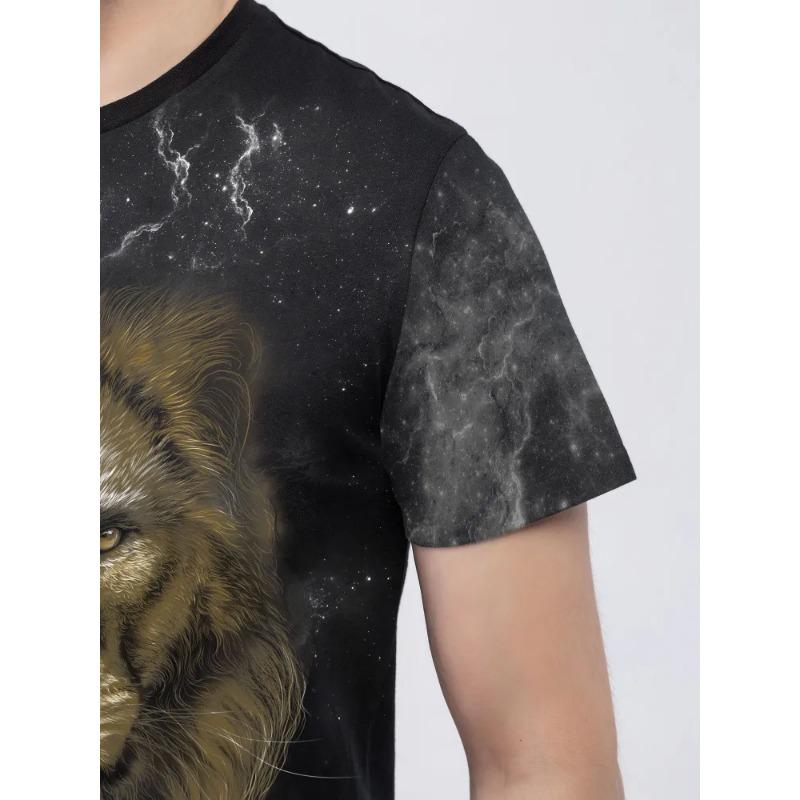 Sommartryck 3D Lös Herr Casual Trend Kortärmad Mönster Lejon T-shirt Topp
