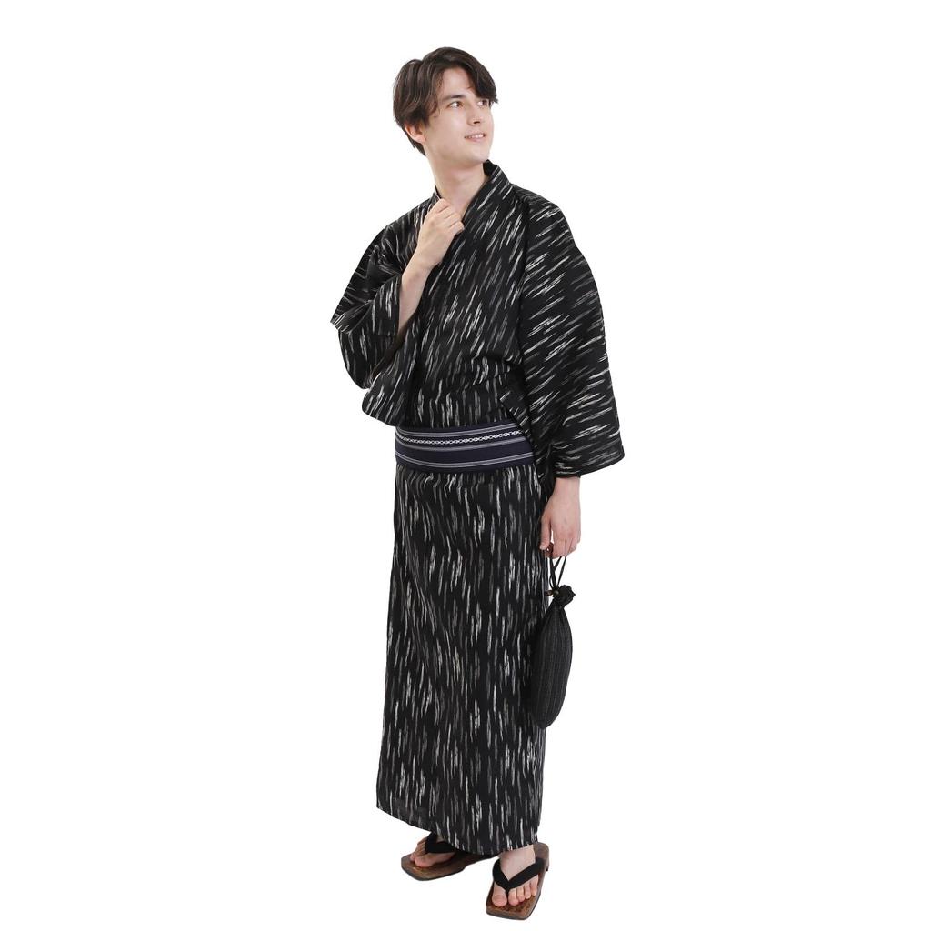 Fuuka Yukata and Obi Set Size Black Kasuri Pattern Made In Navy Size Z33001M Men's (2-Piece Set), M, (Obi, Japan, Blue, B45)