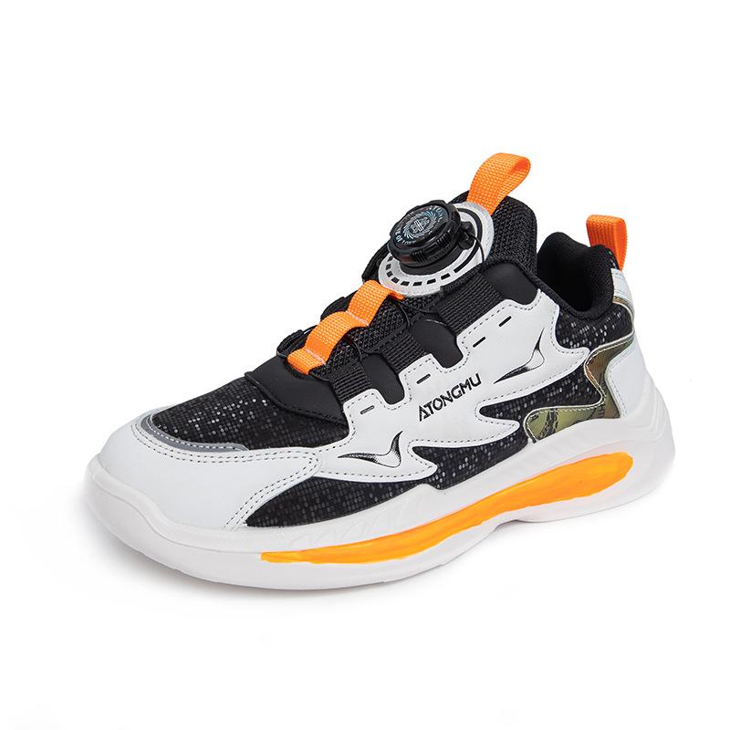 

Boys sports shoes rotating button primary and secondary school students running shoes soft sole comfortable children s casual shoes leather surface g 30 yards inner length about 18.2CM