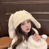 Women Winter Hat Long Bunny Ear Decor Knitted High Elasticity Warm Thick Soft Ear Protection Solid Color Windproof Anti-slip Decorative Lady Cap