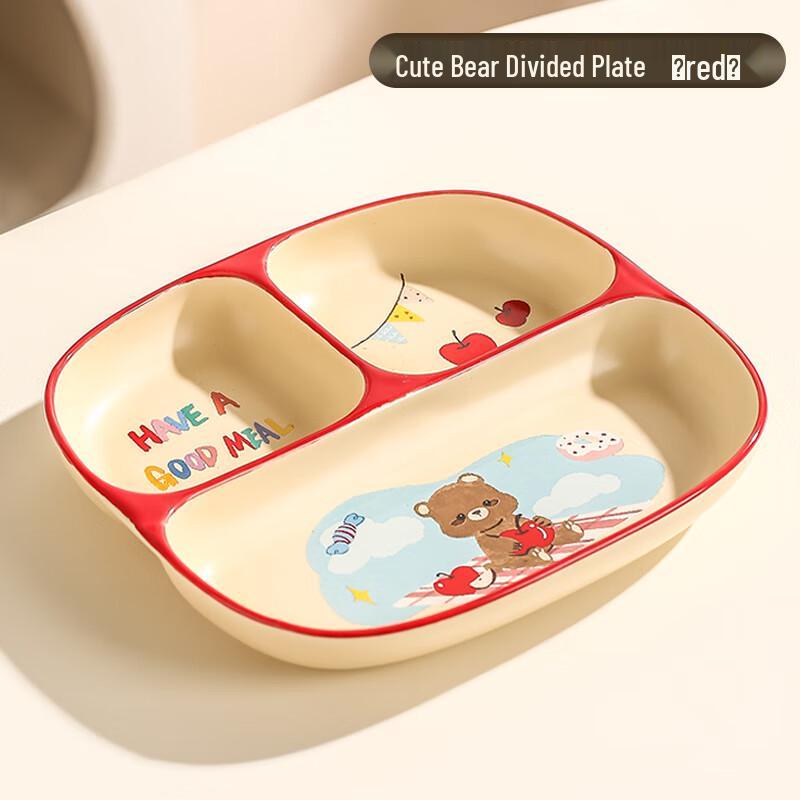 Limpand Kids Cartoon Bear Ceramic Divided Plate