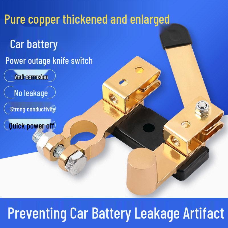Universal Pure Copper Car Battery Disconnect Switch - Anti-Leakage Brass Main Knife Switch for Positive and Negative Terminals.