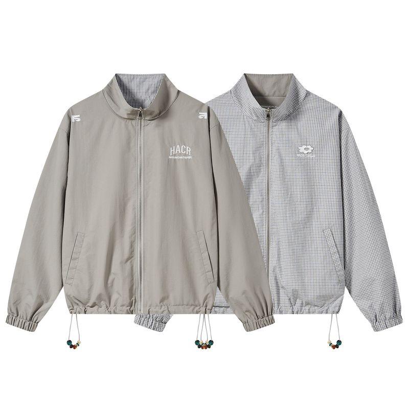 Hacr Reversible Plaid Beaded Jacket, National Trendy Brand, Loose Retro Couple Outfit Jacket for Men and Women