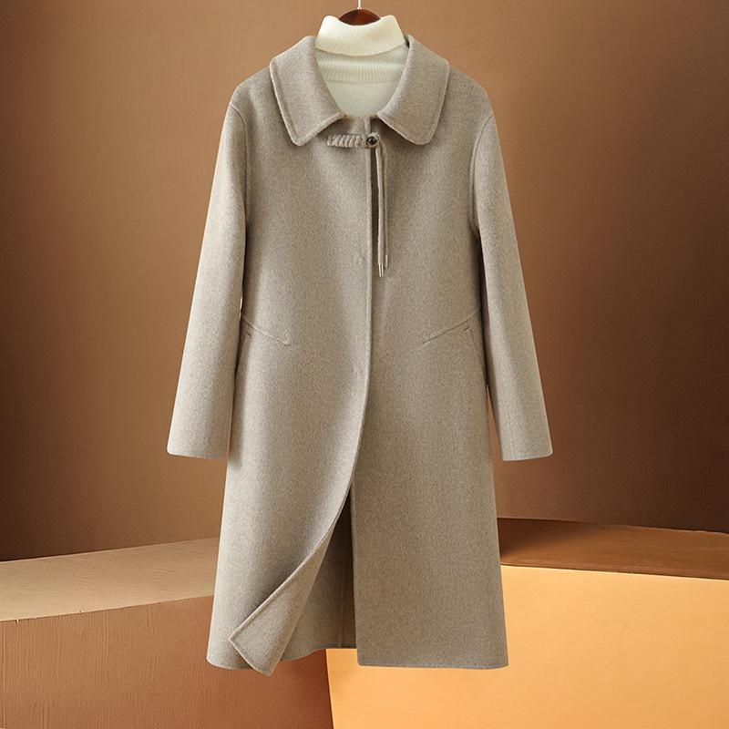 2024 Autumn/Winter Women's Double-Sided Wool Coat: Mid-Length, Stylish Lapel, New Chinese Style, Fashionable Australian Wool