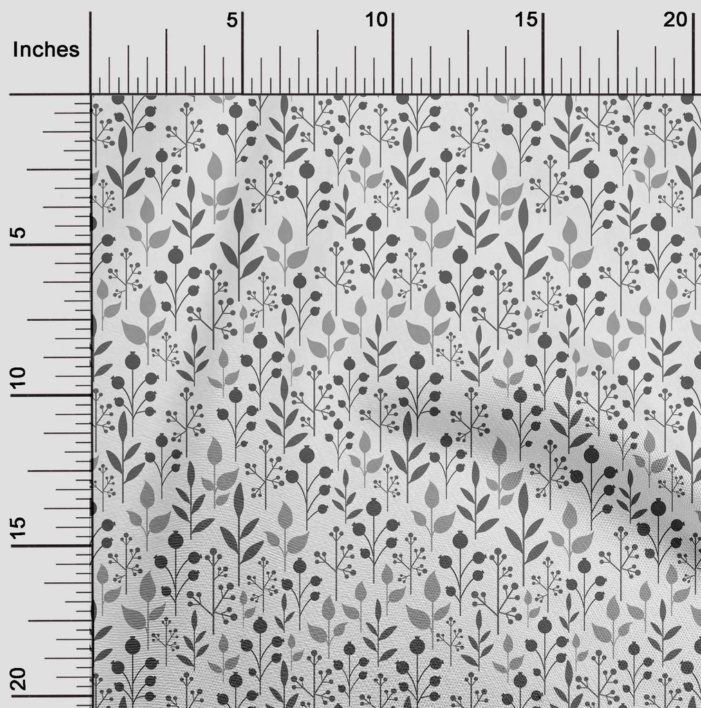 oneOone Baumwoll-Flex-Stoff, grau, Blätter, Nähmaterial, Druckstoff, Meterware, 40 Zoll