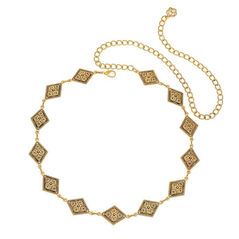 Bohemian Ethnic Rhombus Waist Chain Belt Adjustable Length Body Decor for Women Casual Wear Travel Accessory